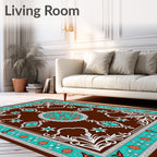 Brown Teal Orange Floral Medallion Rug