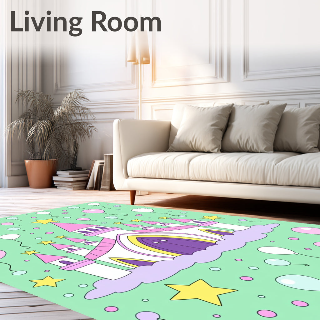 Pink Castle and Yellow Star Balloons Rug