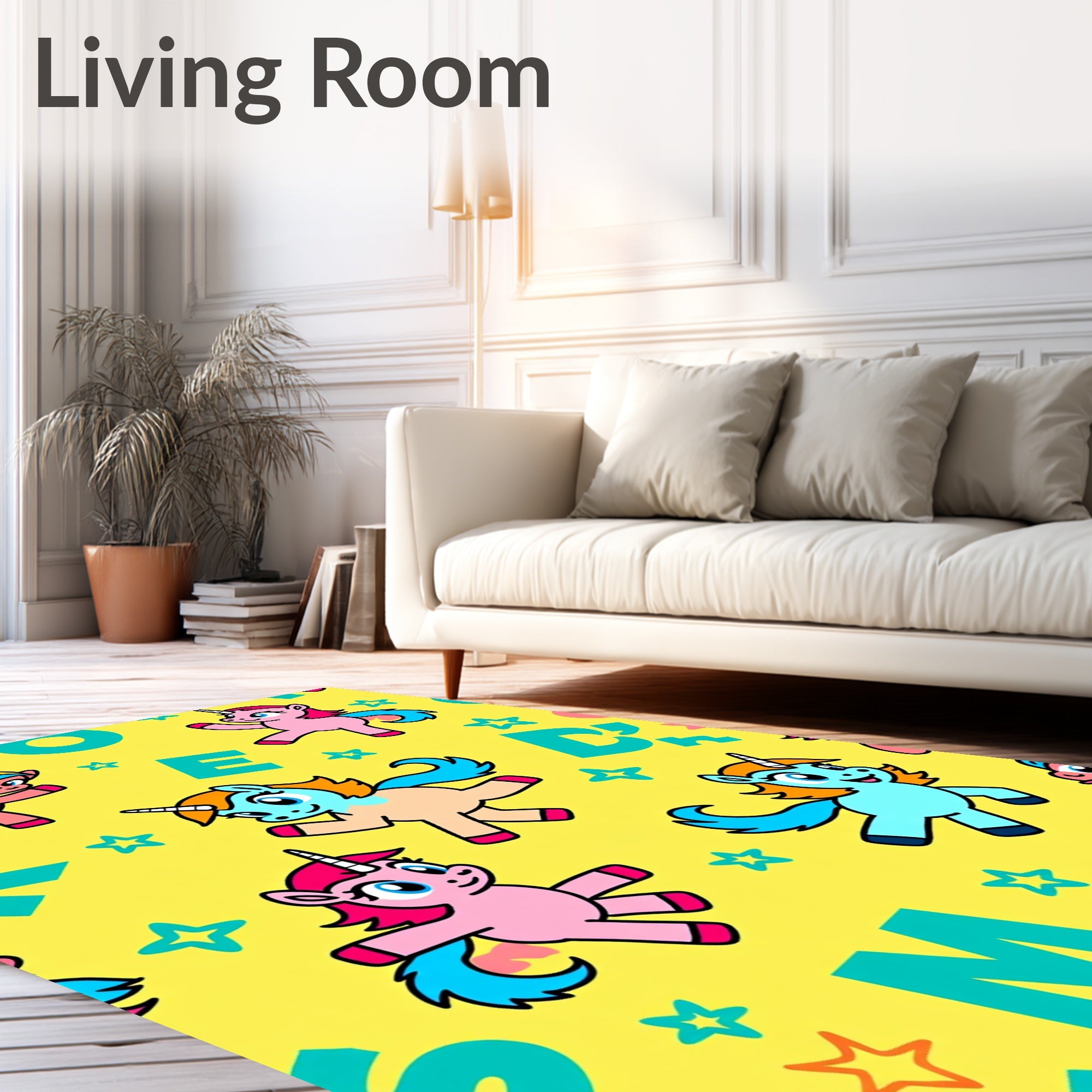 Playful Unicorns And Alphabet Background Rug