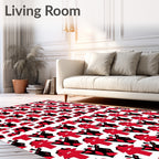 Bold Red Abstract Figurine Collage Rug