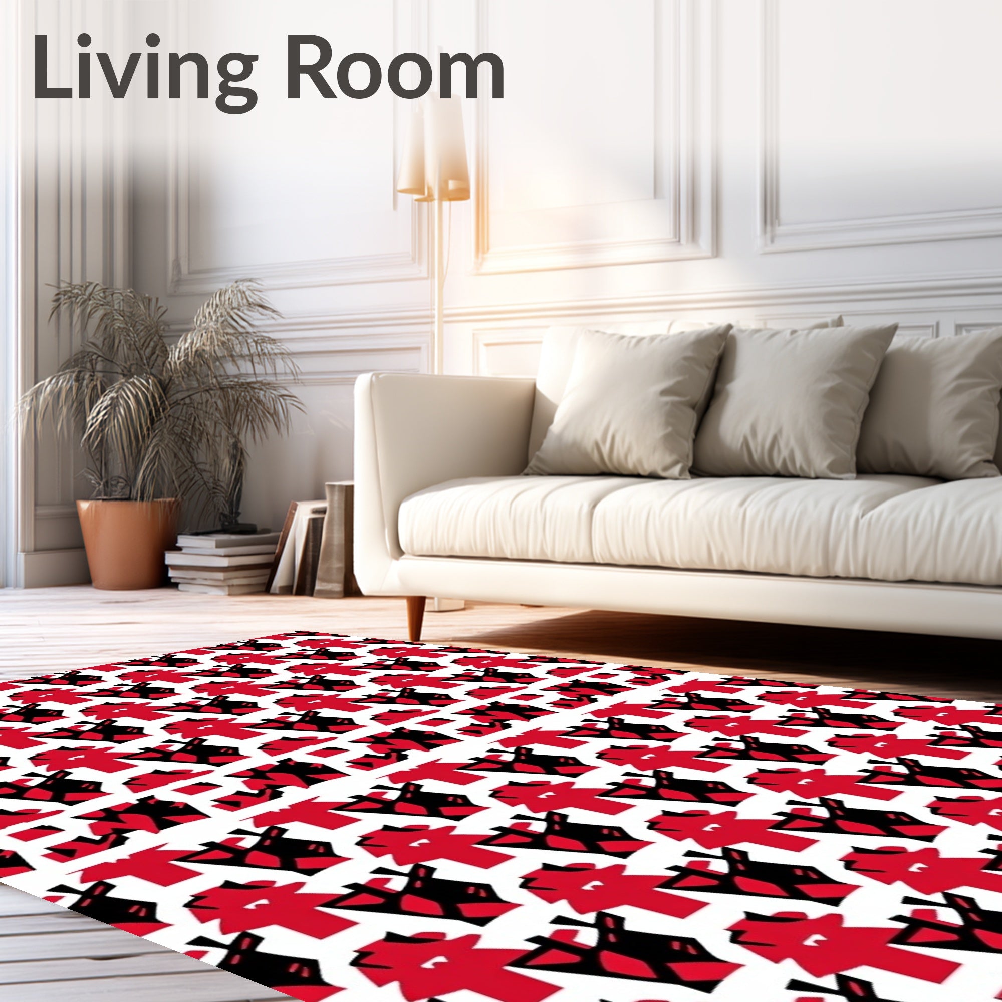 Bold Red Abstract Figurine Collage Rug
