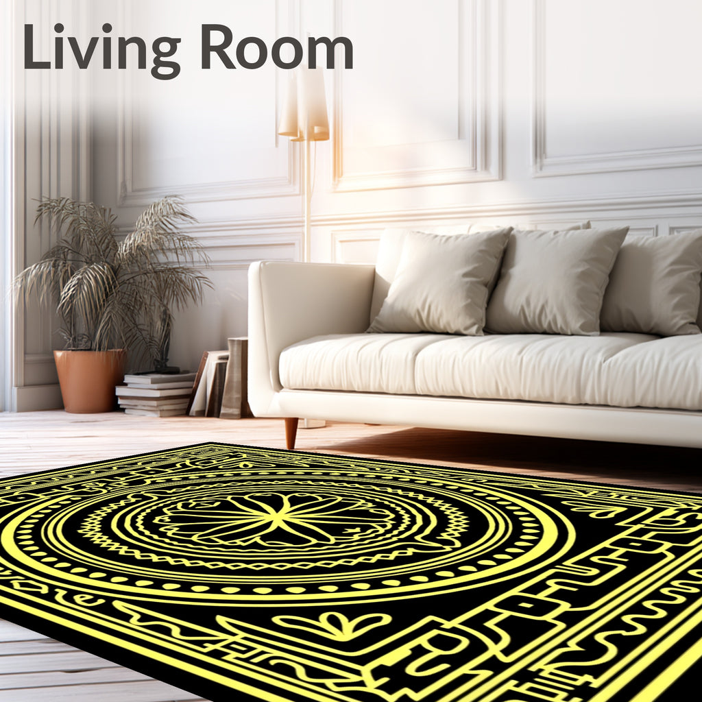 Golden Yellow Floral Mandala Border Rug