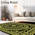 Golden Yellow Floral Mandala Border Rug