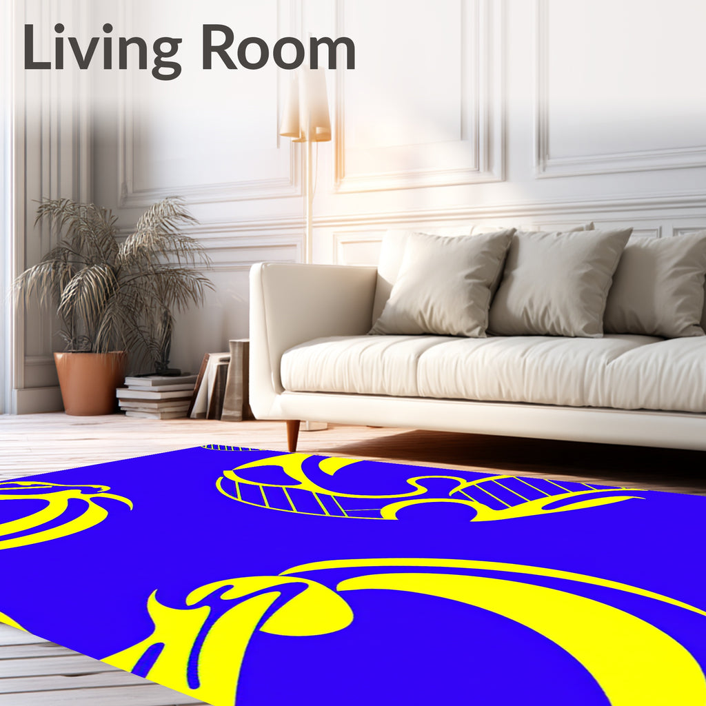 Vivid Blue Yellow Abstract Swirls Rug