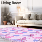 Pink Butterfly Garden Whimsical Design Rug