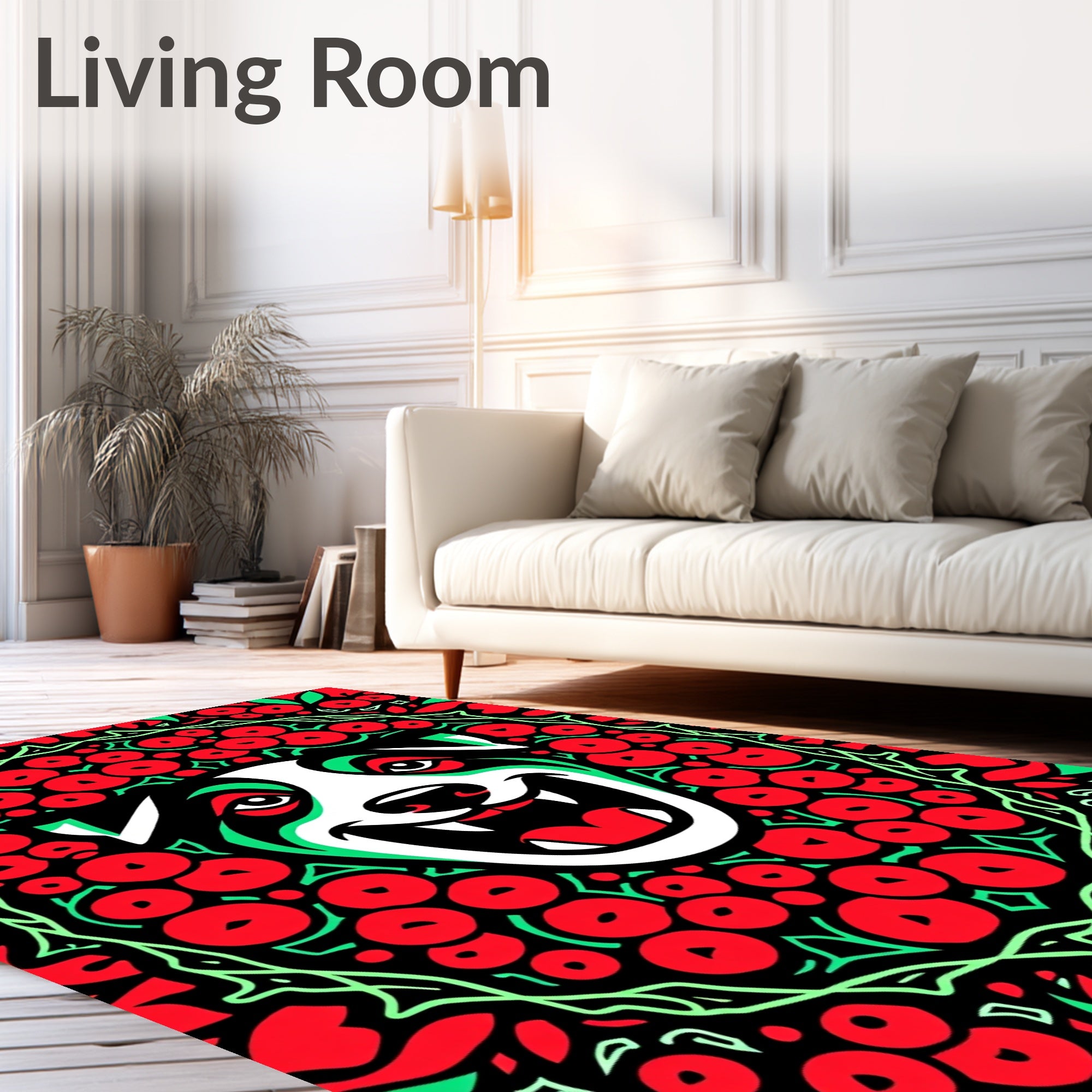 Happy Dog Red Green Mandala Rug