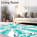 Teal Starburst Mandala Symmetry Rug