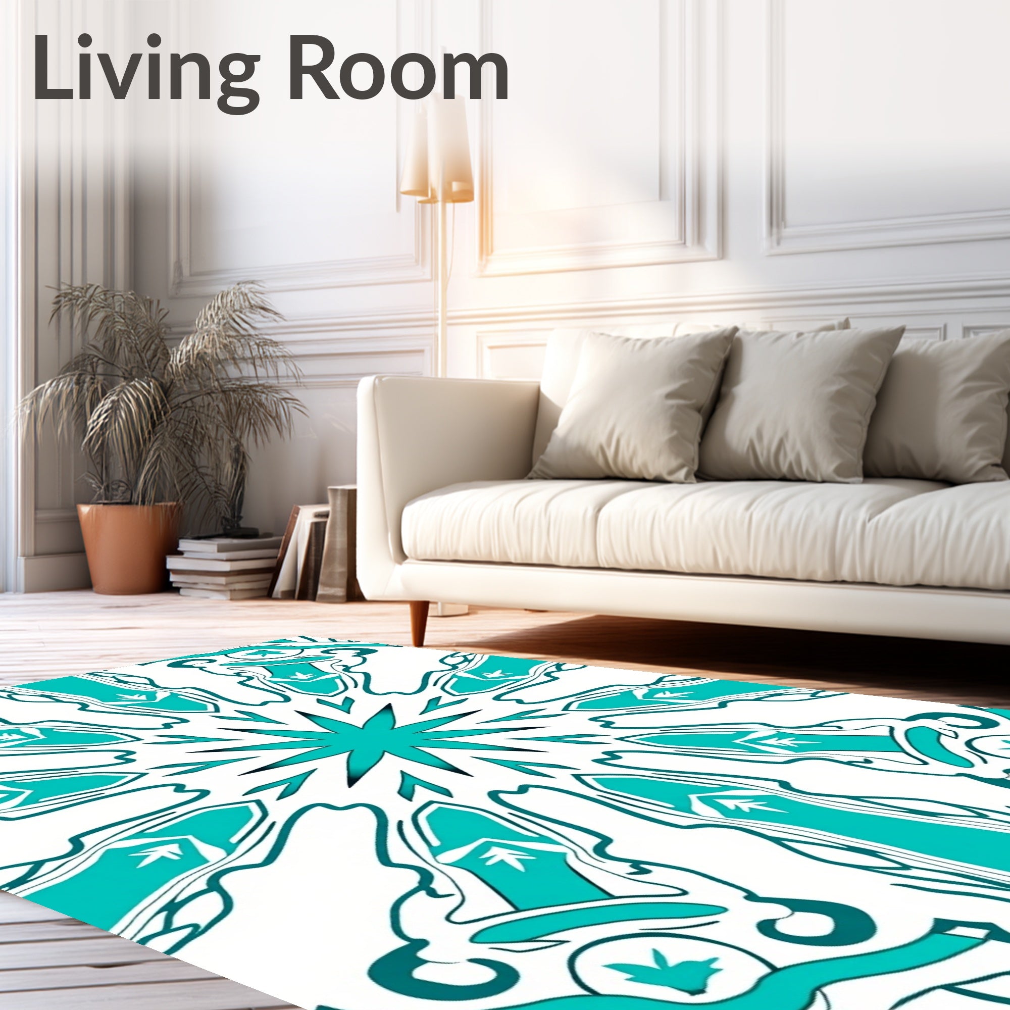 Teal Starburst Mandala Symmetry Rug