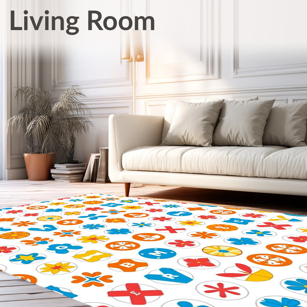 Colorful Retro Circle Floral Medley Rug