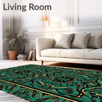 Emerald Gold Stylized Floral Symmetry Rug
