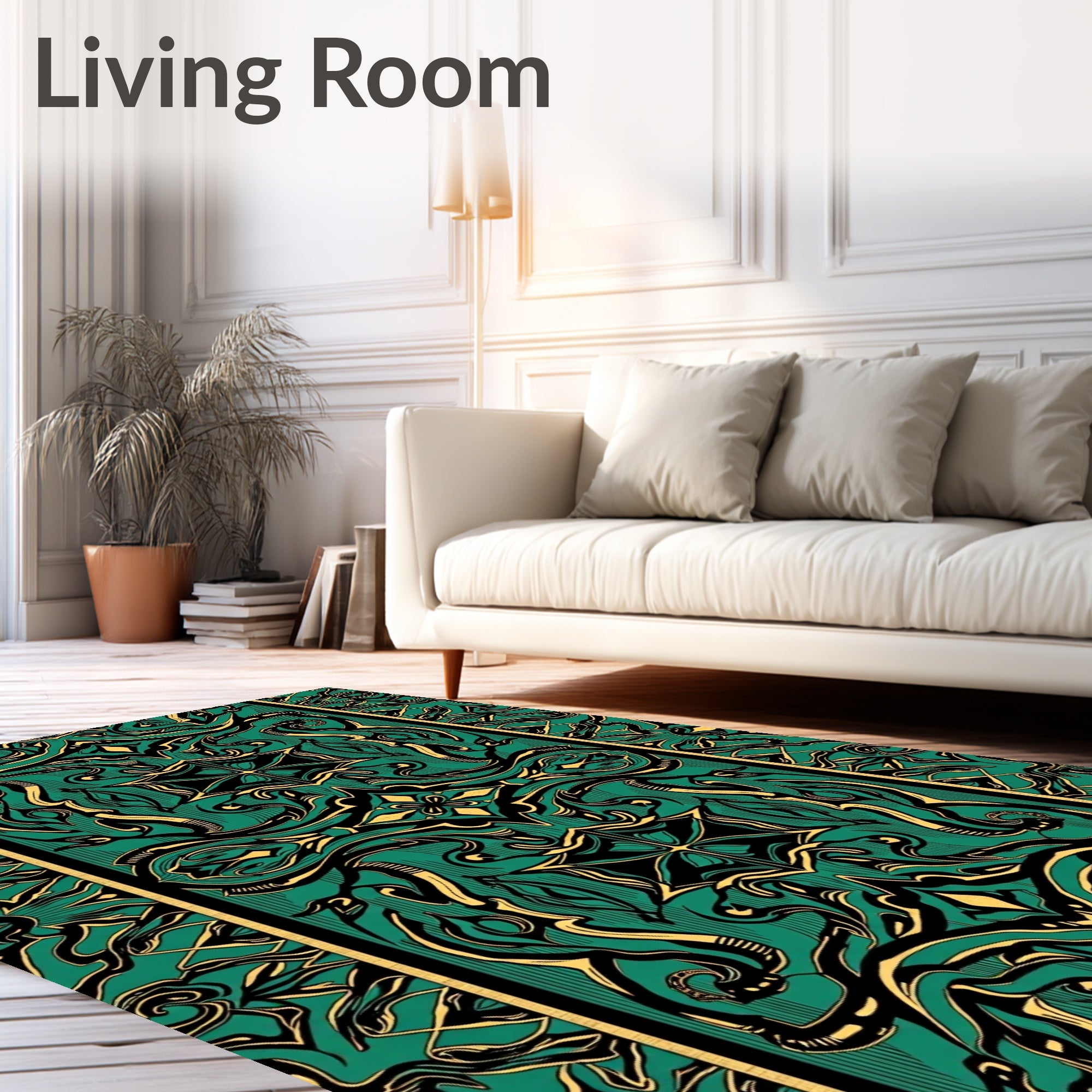 Emerald Gold Stylized Floral Symmetry Rug