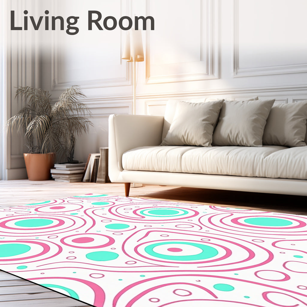 Swirling Pink Teal Circles Rug
