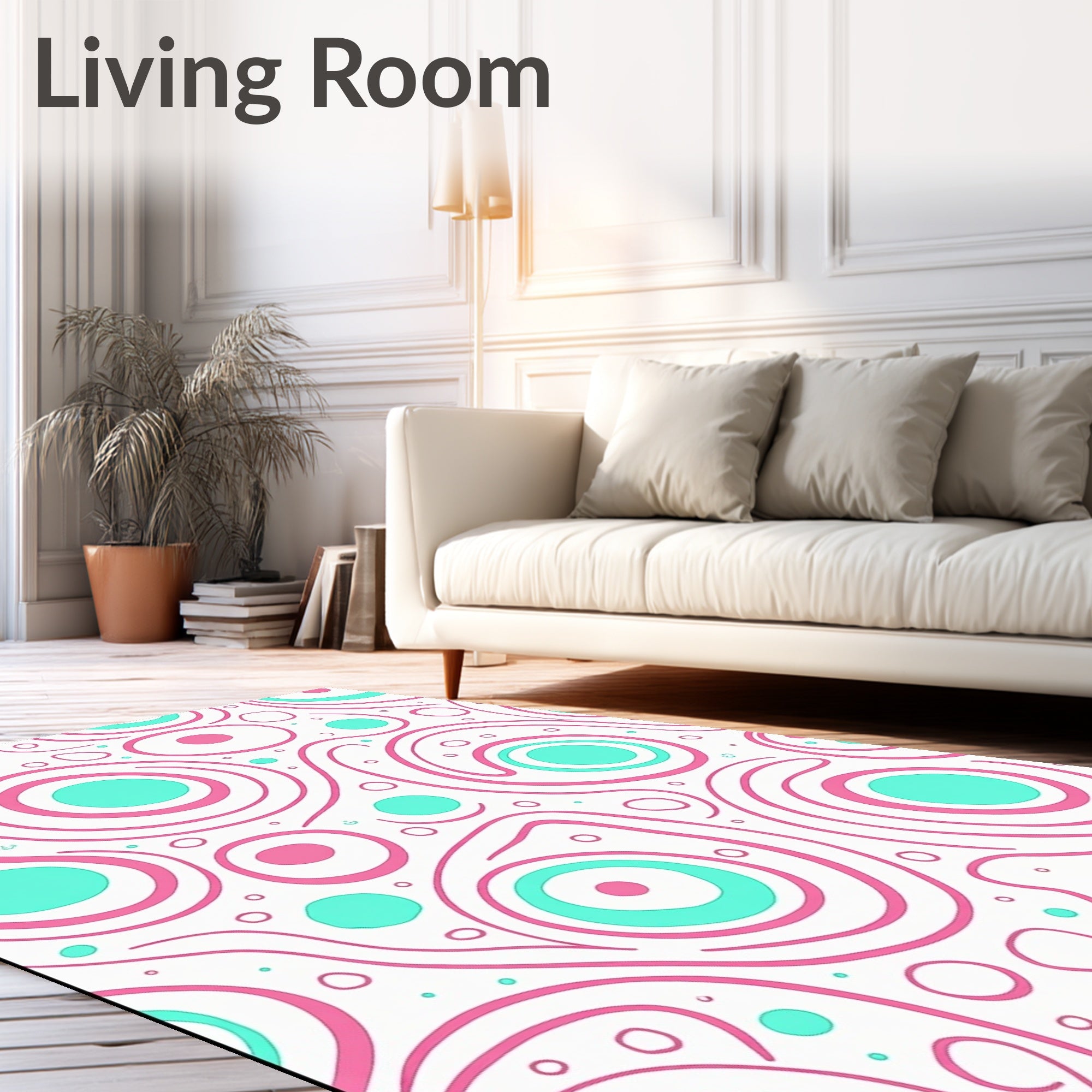 Swirling Pink Teal Circles Rug