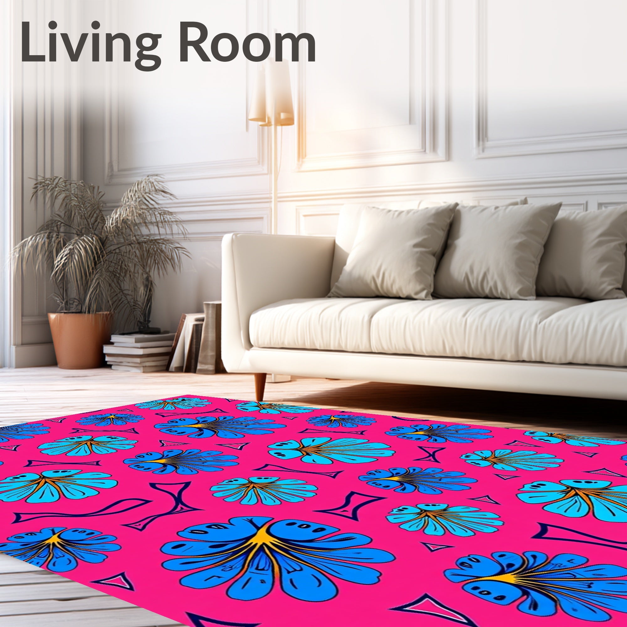 Vibrant Blue Floral Popsicle Pink Background Rug