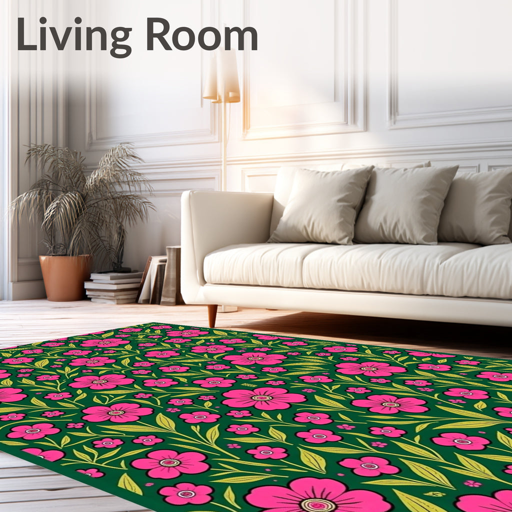 Vibrant Fuchsia Floral Vine Garden Rug