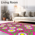 Pink Daisy Garden with Butterflies Rug