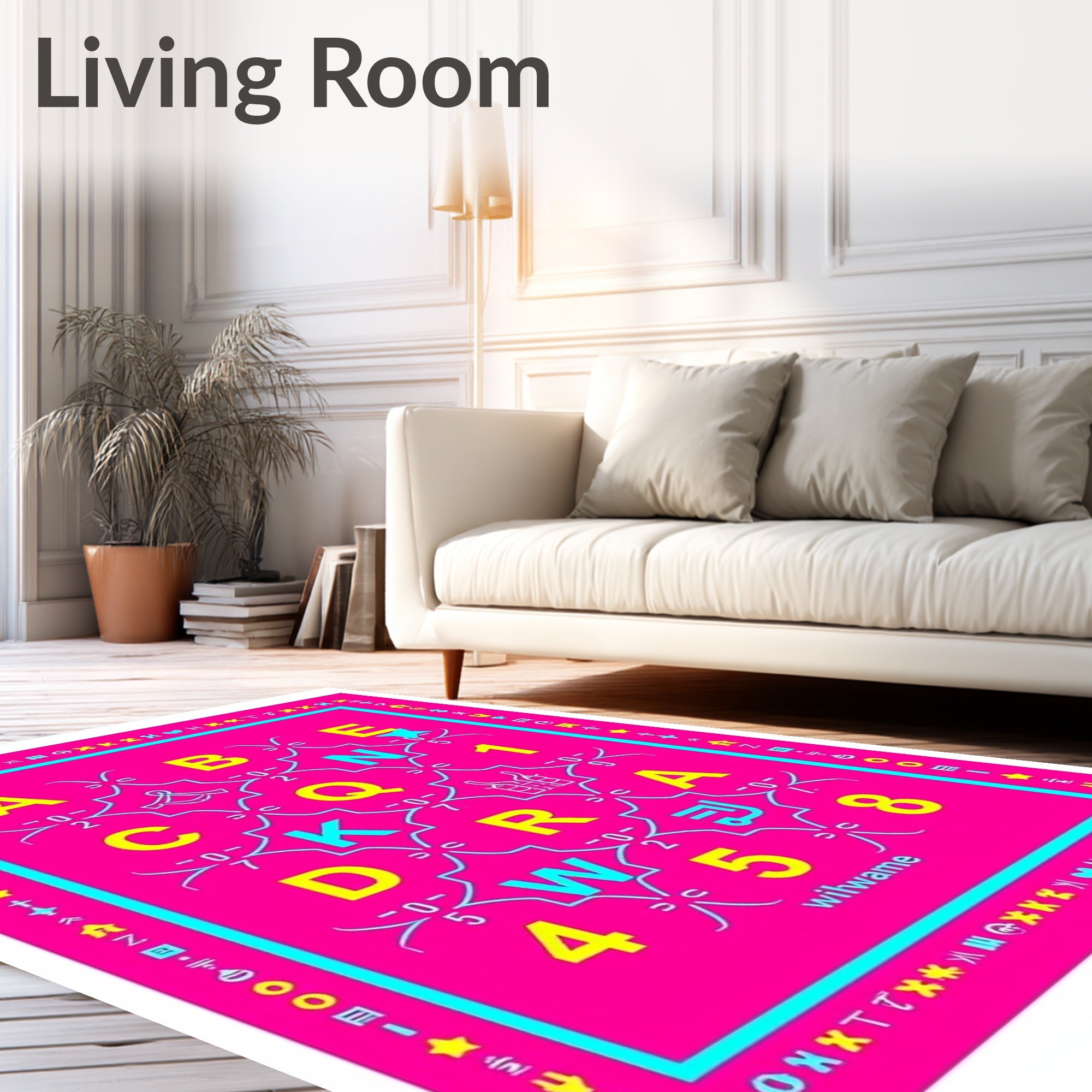 Alphabetical Bold Geometric Pink Teal Rug