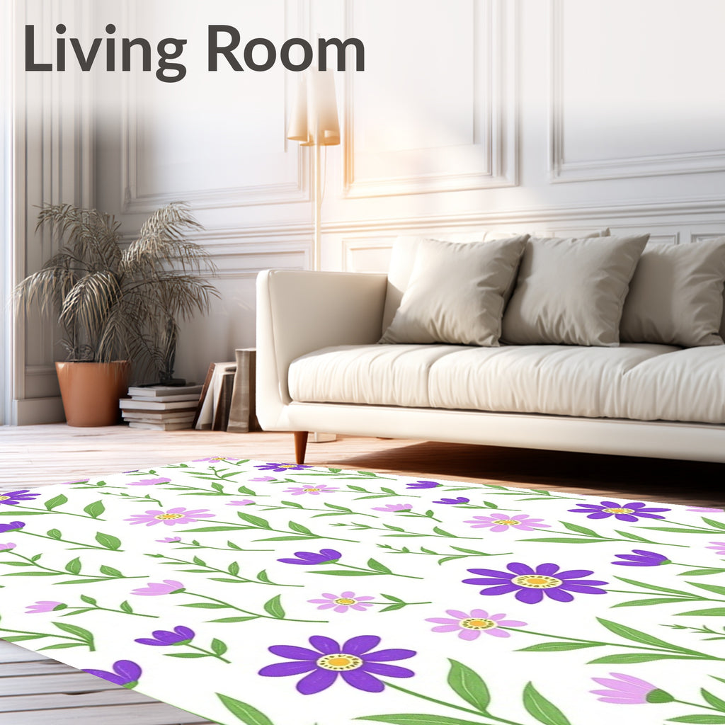 Purple Pink Garden Flower Meadow Rug