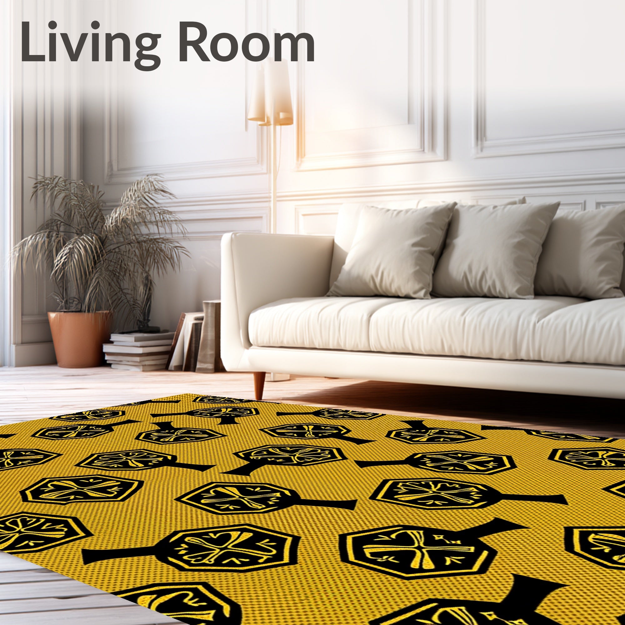 Golden Black Hexagonal Tree Motif Rug