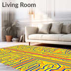 Yellow Circuit Board Red Blue Lines Rug