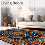 Vivid Orange Teal Medallion Border Rug
