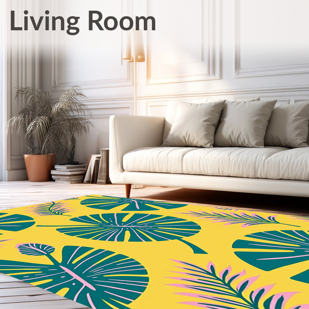 Vibrant Yellow Tropical Leaf Foliage Rug