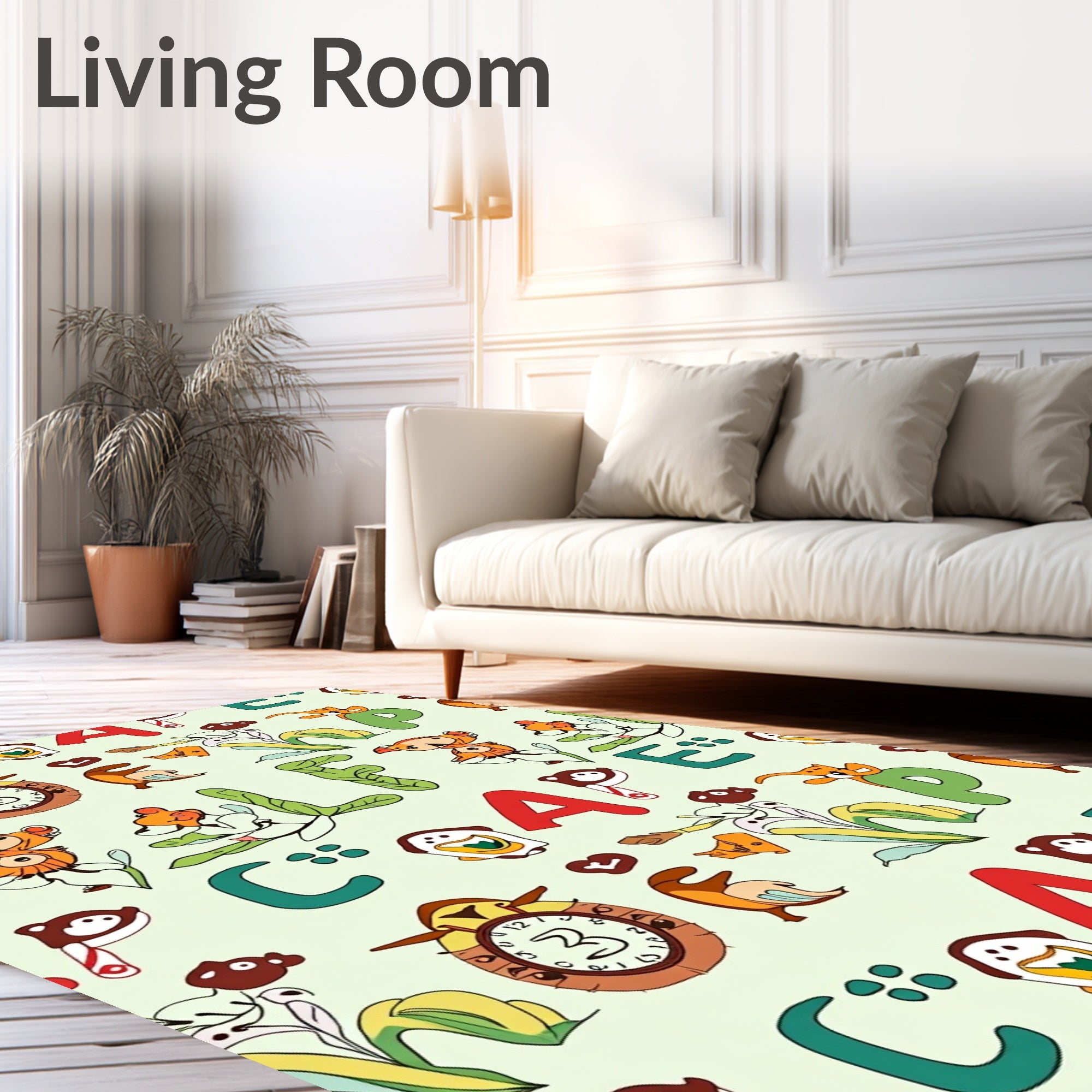 Whimsical Cartoon Alphabet Garden Characters Rug