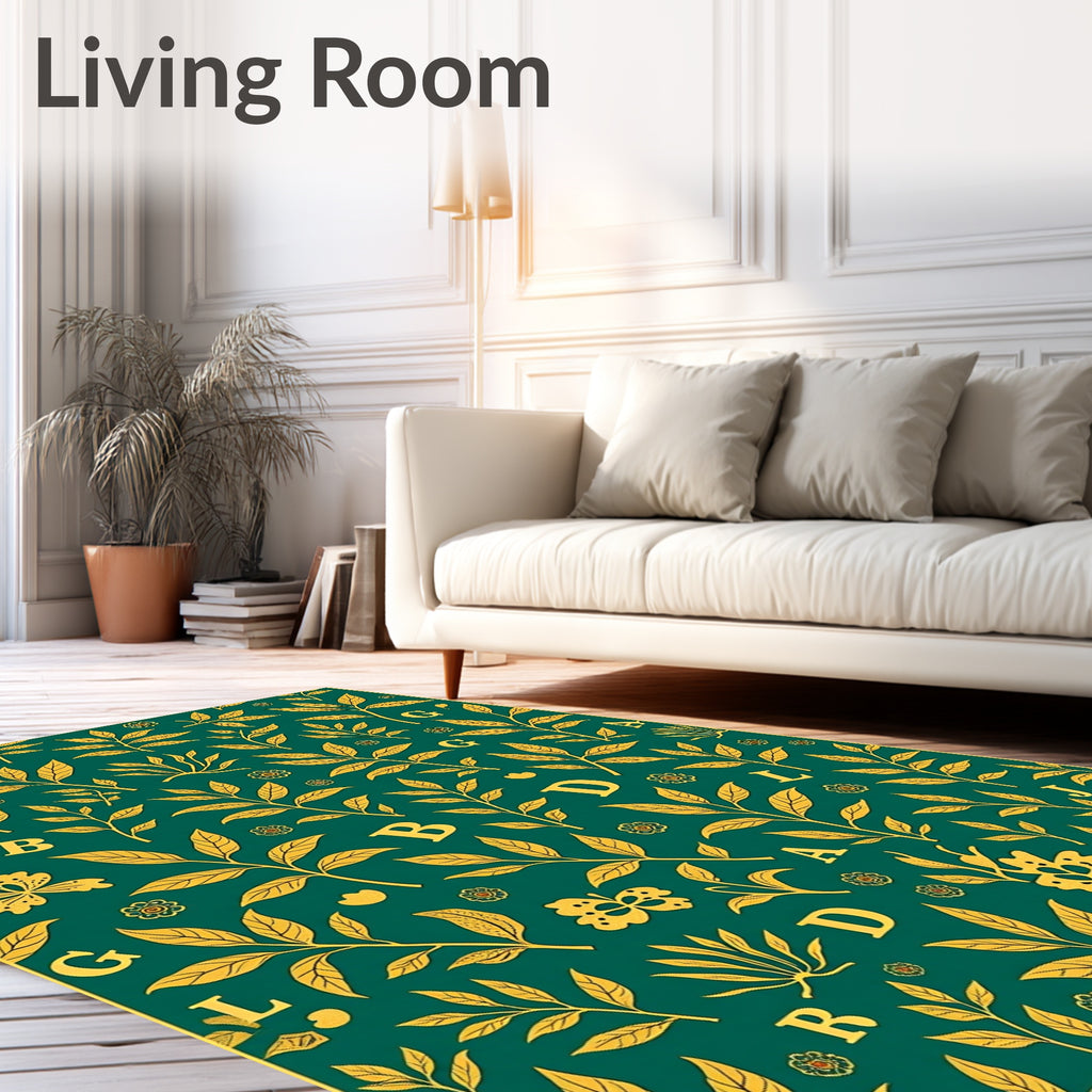 Golden Leaf Botanical Alphabet Rug