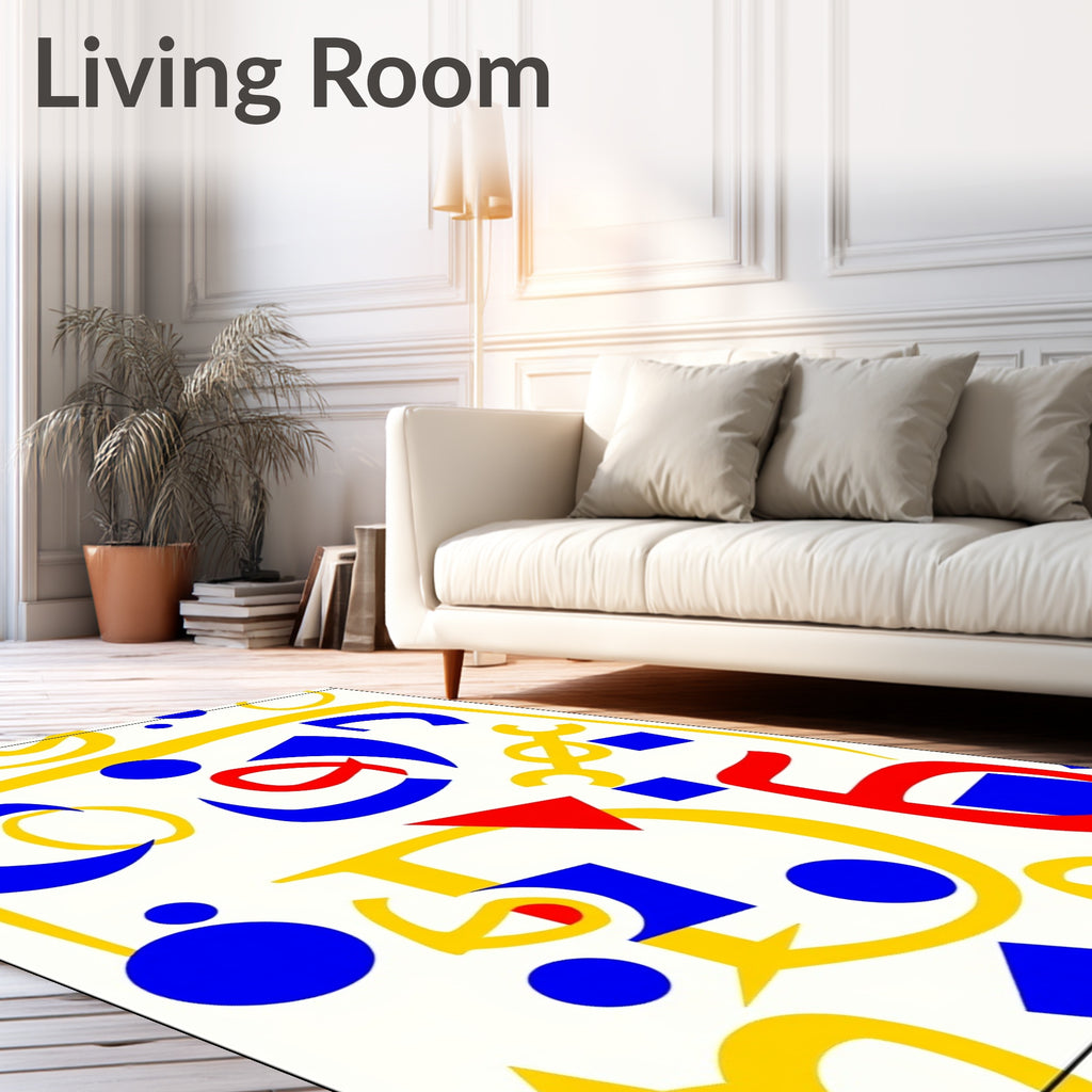 Abstract Yellow Blue Red Geometric Collage Rug