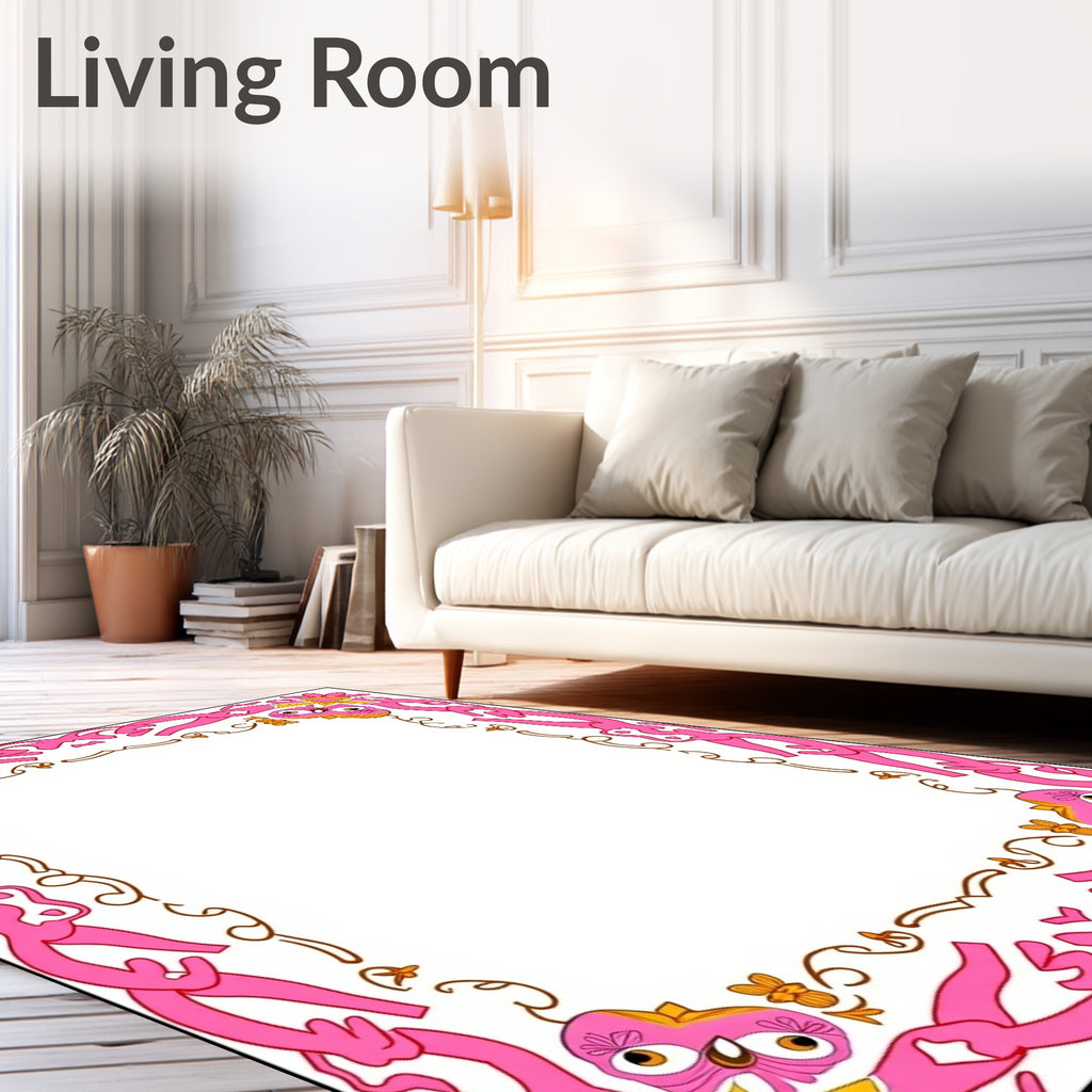Pink Owl Floral Border Accent Rug