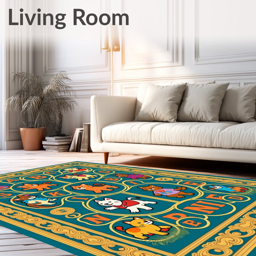 Whimsical Cartoon Cats ABC Border Rug