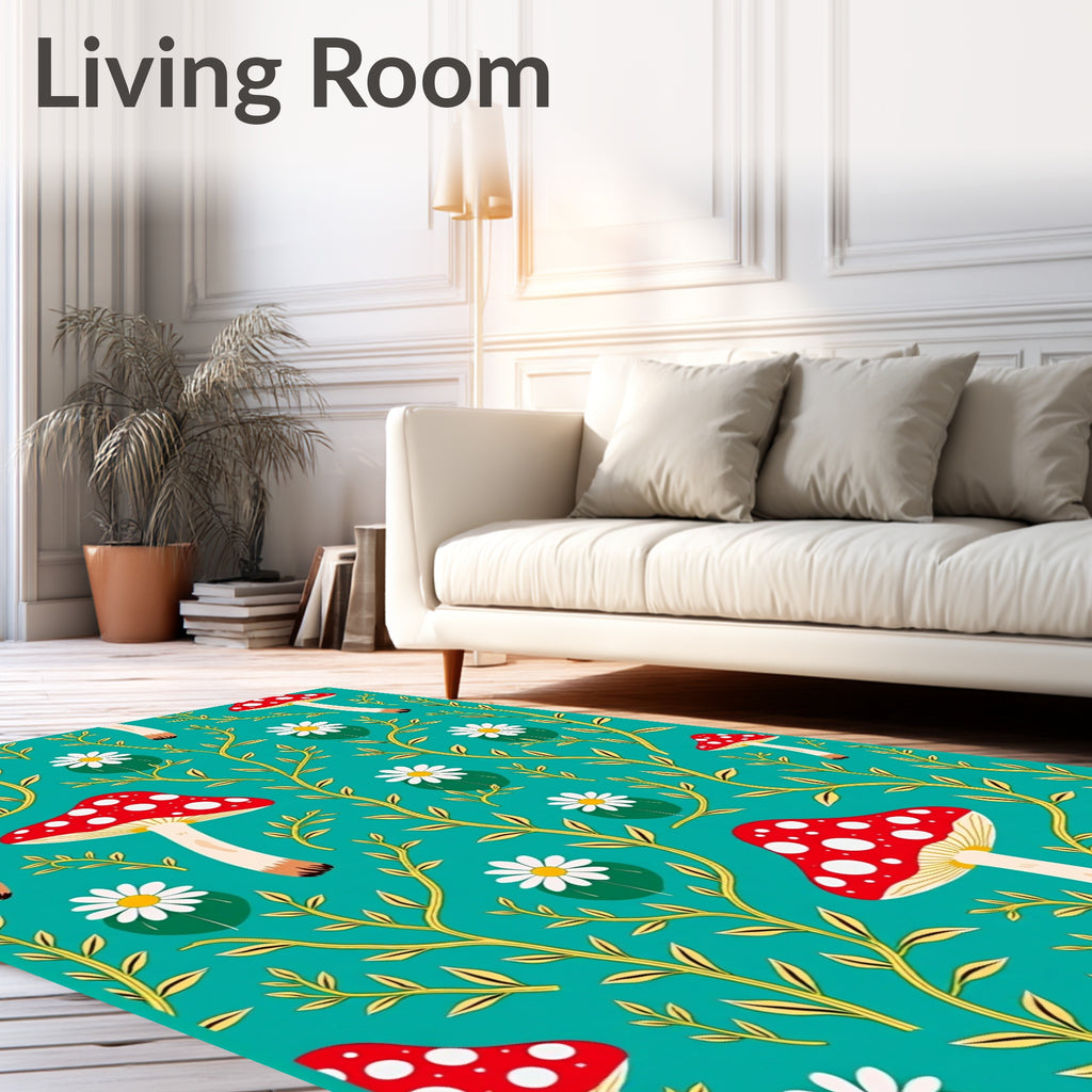 Whimsical Red Mushroom Floral Spray Rug