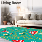 Whimsical Red Mushroom Floral Spray Rug