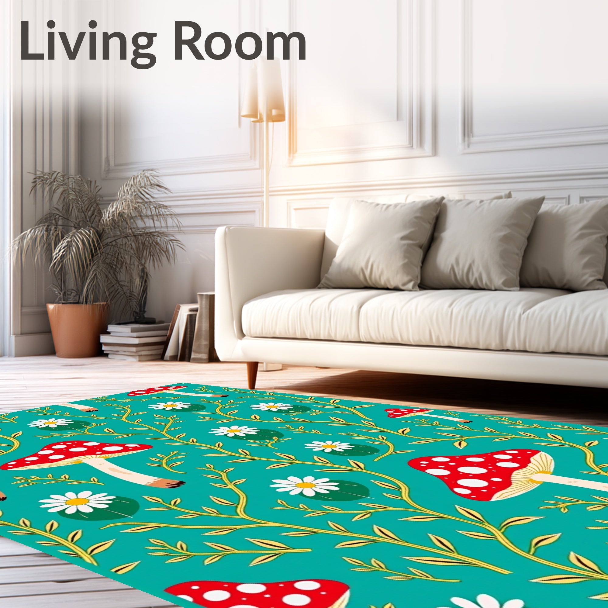 Whimsical Red Mushroom Floral Spray Rug