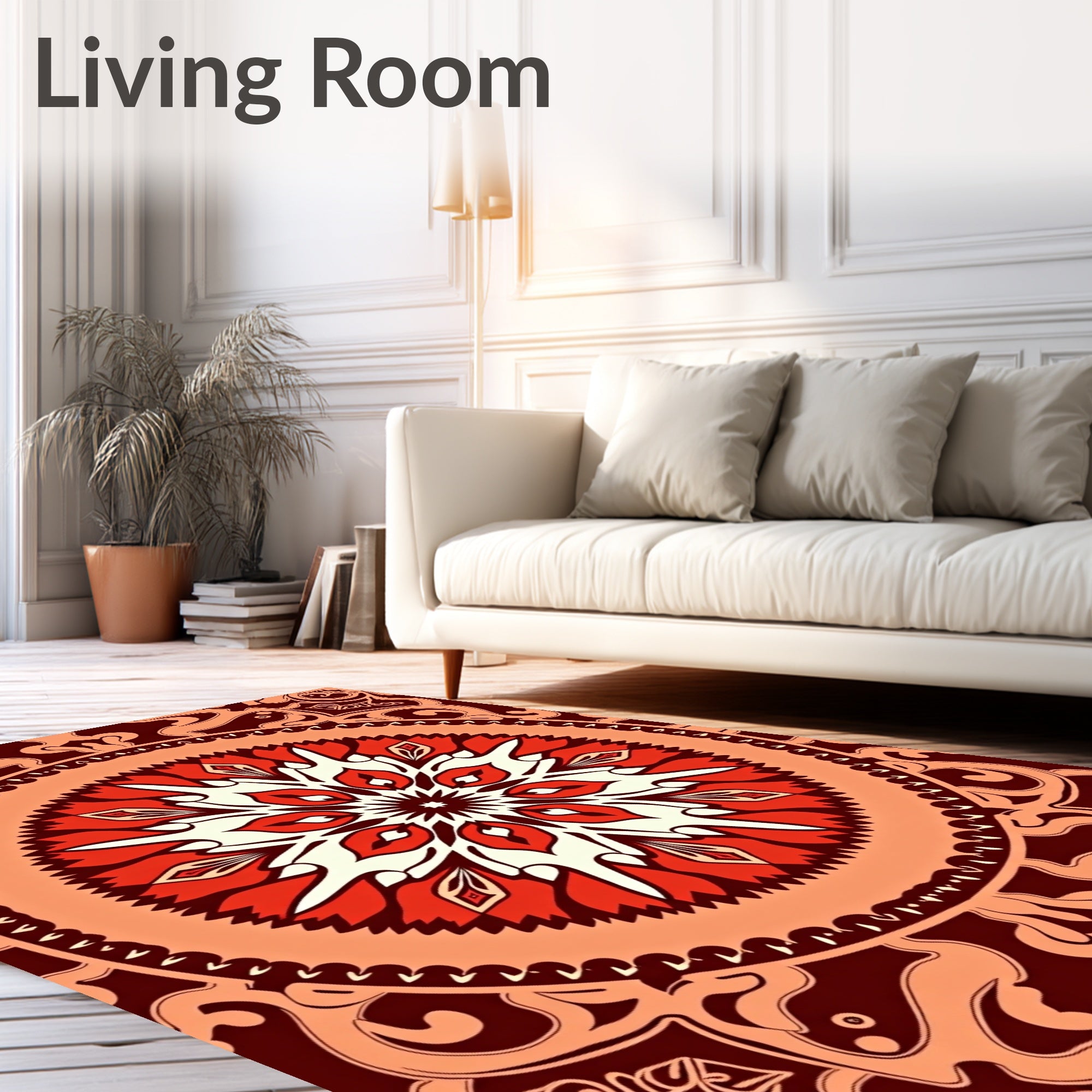 Crimson Mandala Floral Medallion Rug