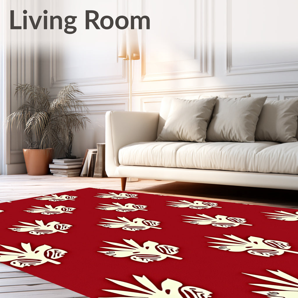 Crimson Cream Palm Leaf Repeat Rug