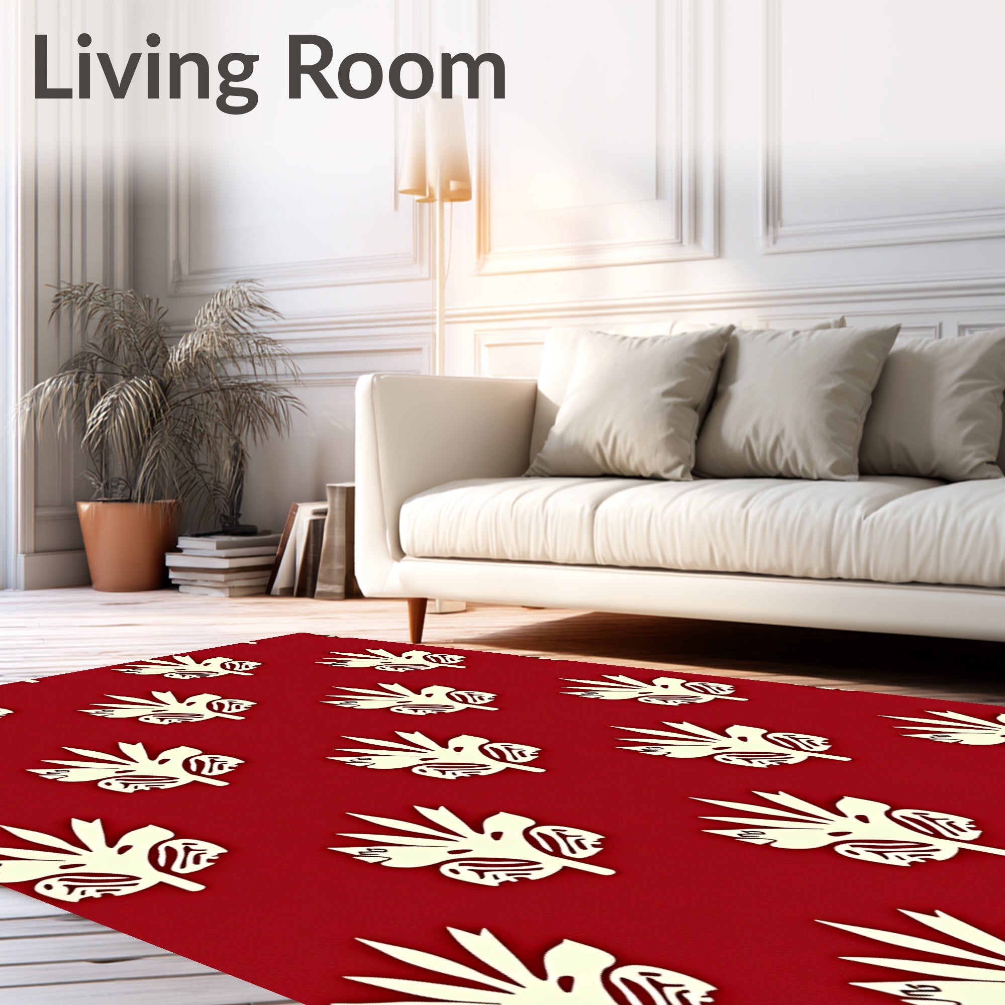 Crimson Cream Palm Leaf Repeat Rug
