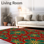 Crimson Teal Floral Vine Swirl Rug