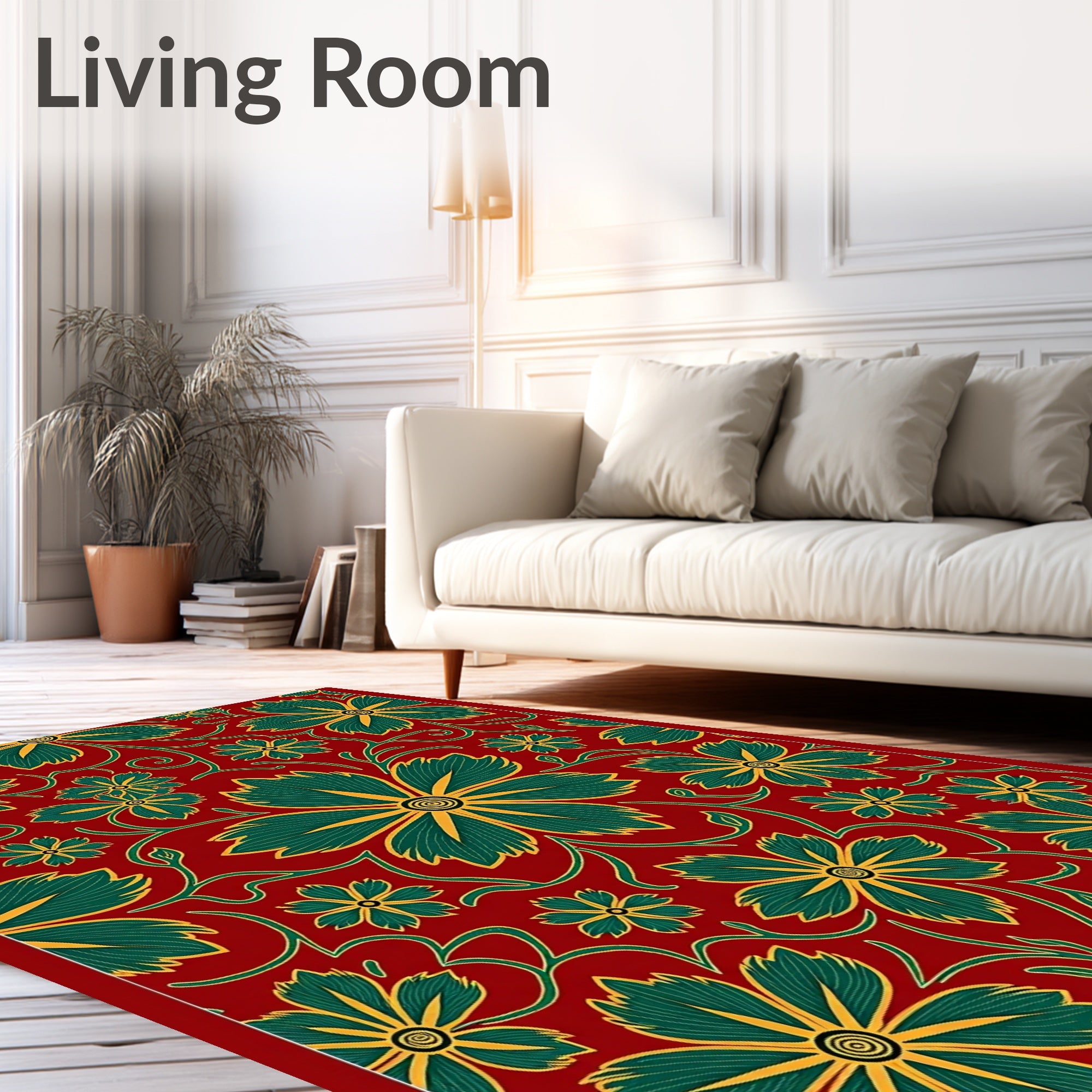 Crimson Teal Floral Vine Swirl Rug