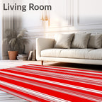 Bold Red White Vertical Stripe Rug