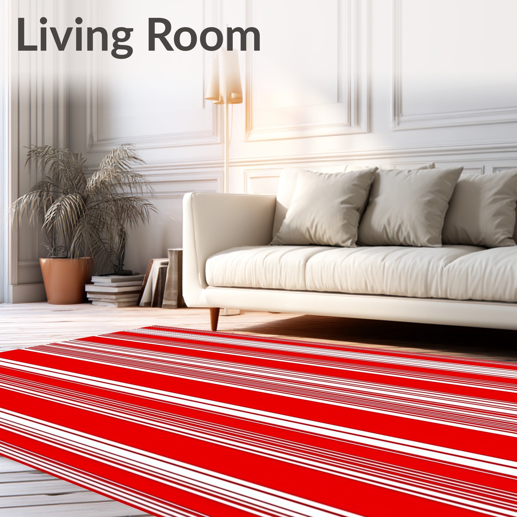 Bold Red White Vertical Stripe Rug