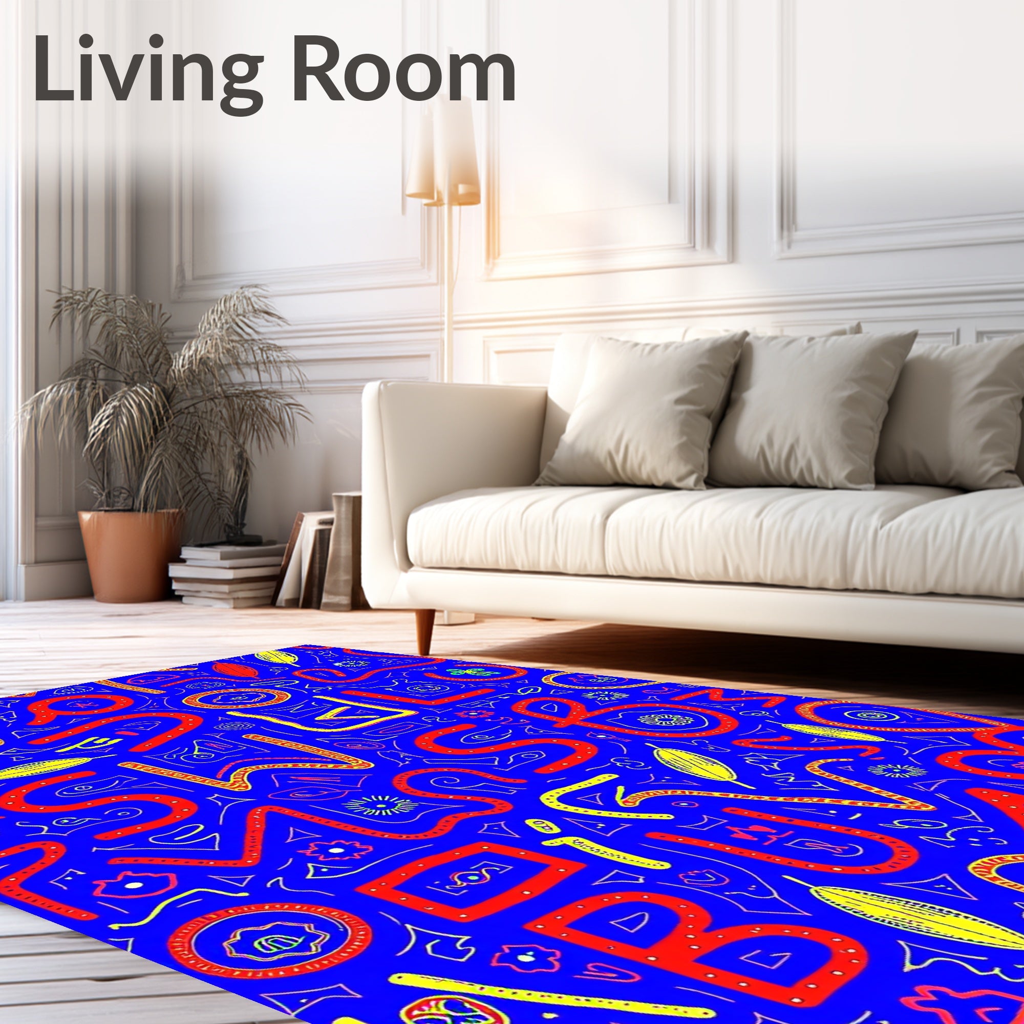 Vibrant Crimson Yellow Whimsical Alphabet Rug