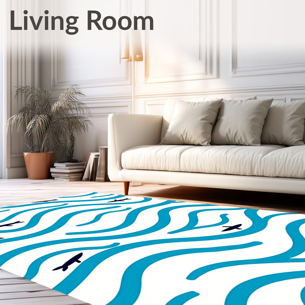 Deep Blue Ocean Fish Waves Rug