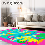 Playful Pink Dolphins Ocean Waves Rug