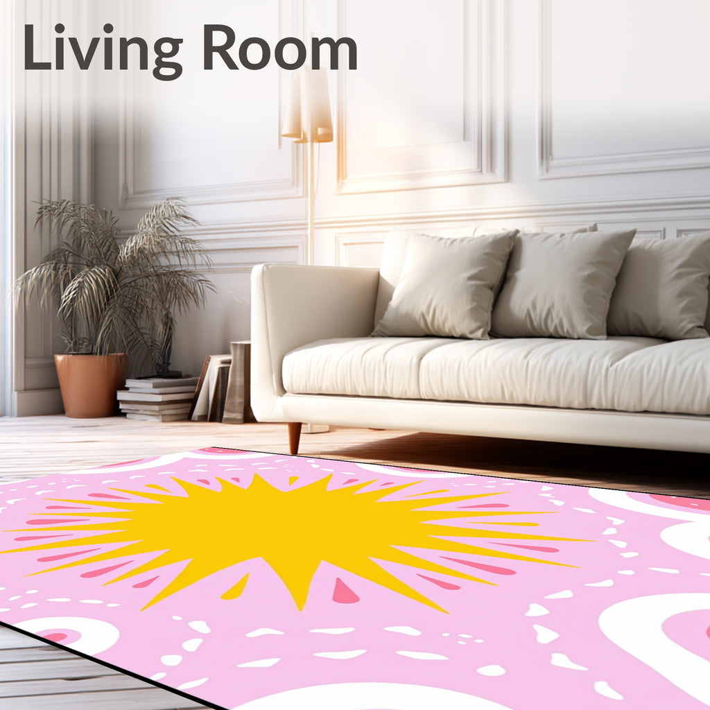 Radiant Sunburst Pink Watercolor Blooms Rug