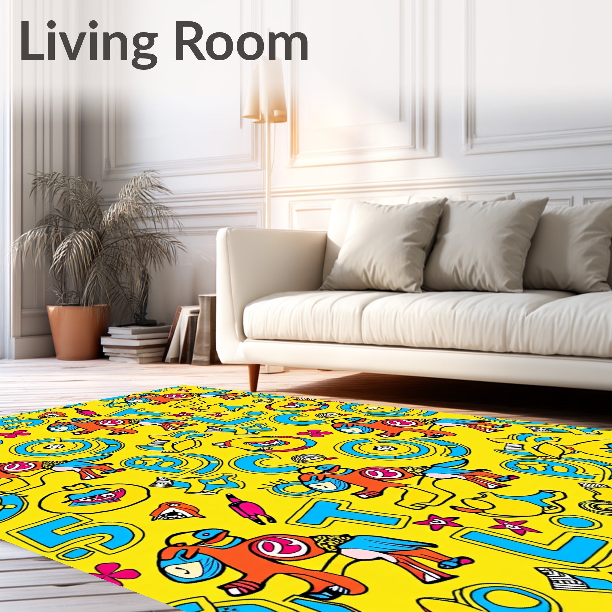 Whimsical Orange Horse Alphabet Kids Rug