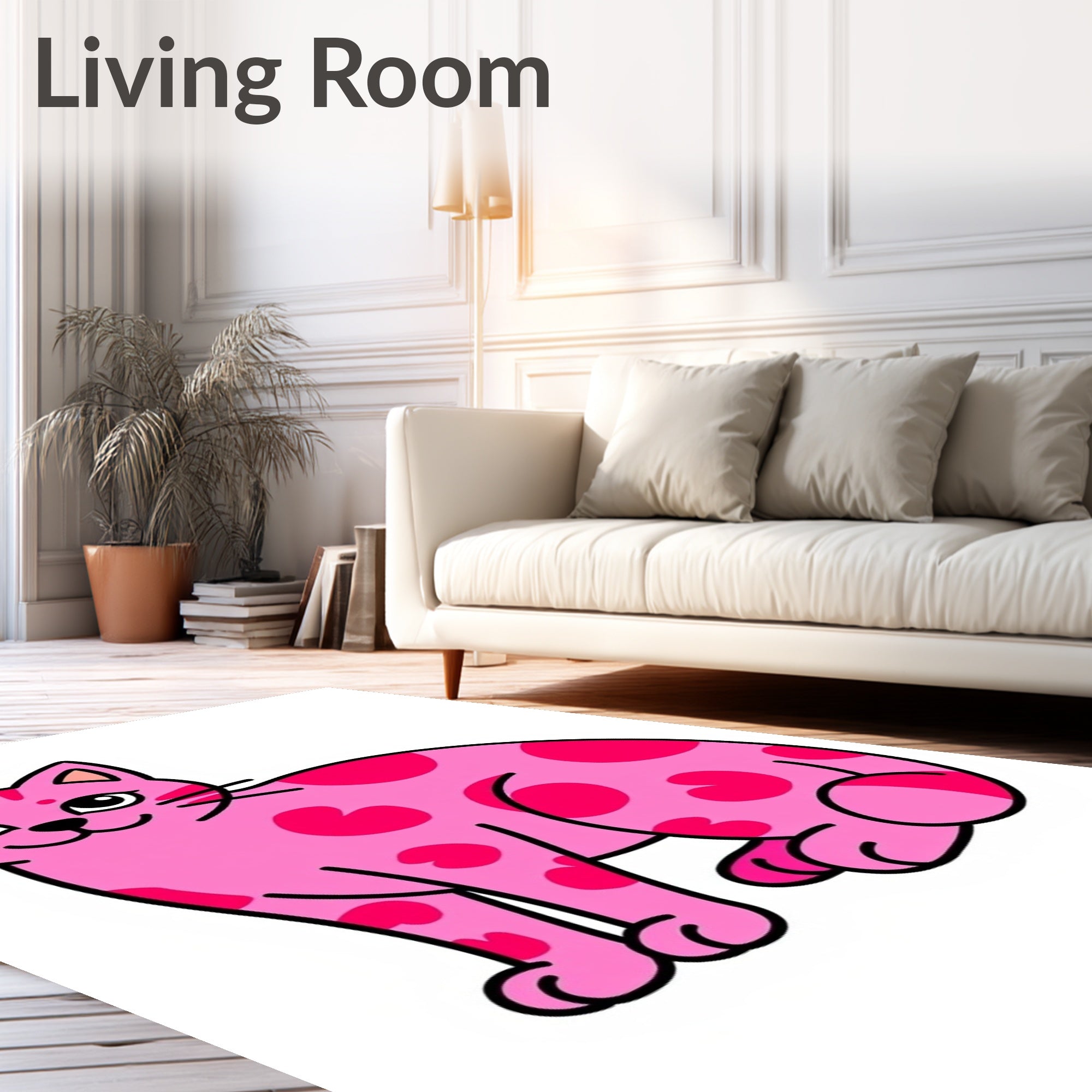 Playful Pink Heart Cat Rug