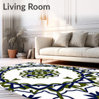 Navy Olive Green Radial Mandala Rug