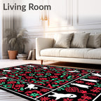 Whimsical White Creatures Red Teal Medallion Rug