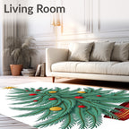 Festive Green Fir Tree Red Gold Ornaments Rug